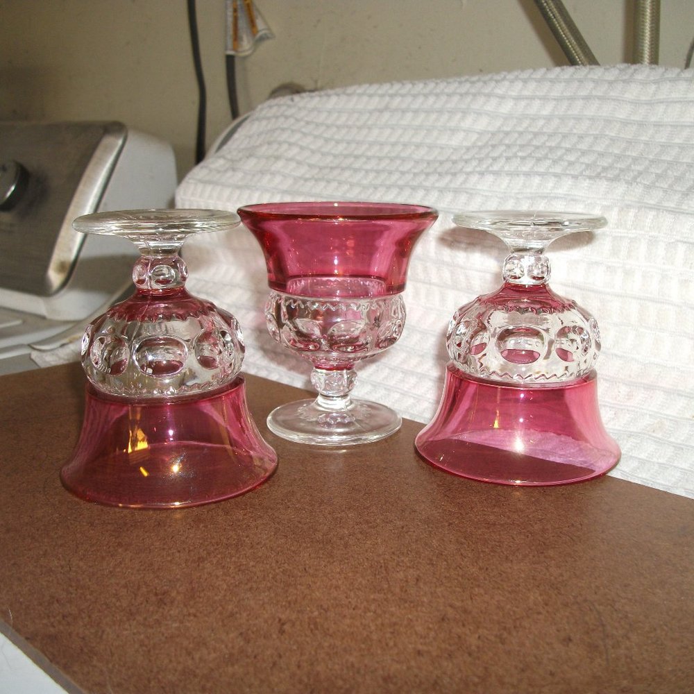 (3) Vintage King's Crown-Cranberry Flashed Liquor Cocktail glasses
